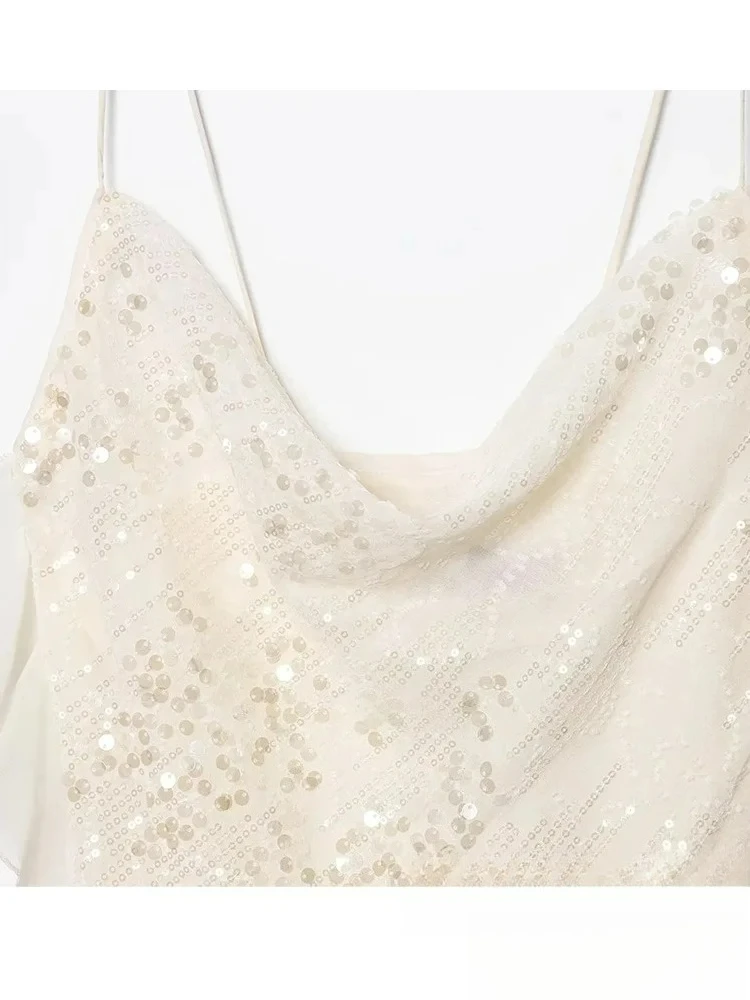 KONDALA Casual Chic Women Dress Solid Cami Backless Sequined Tierred Mini Short Dress New Fashion 2025 Summer Club Slim Dress