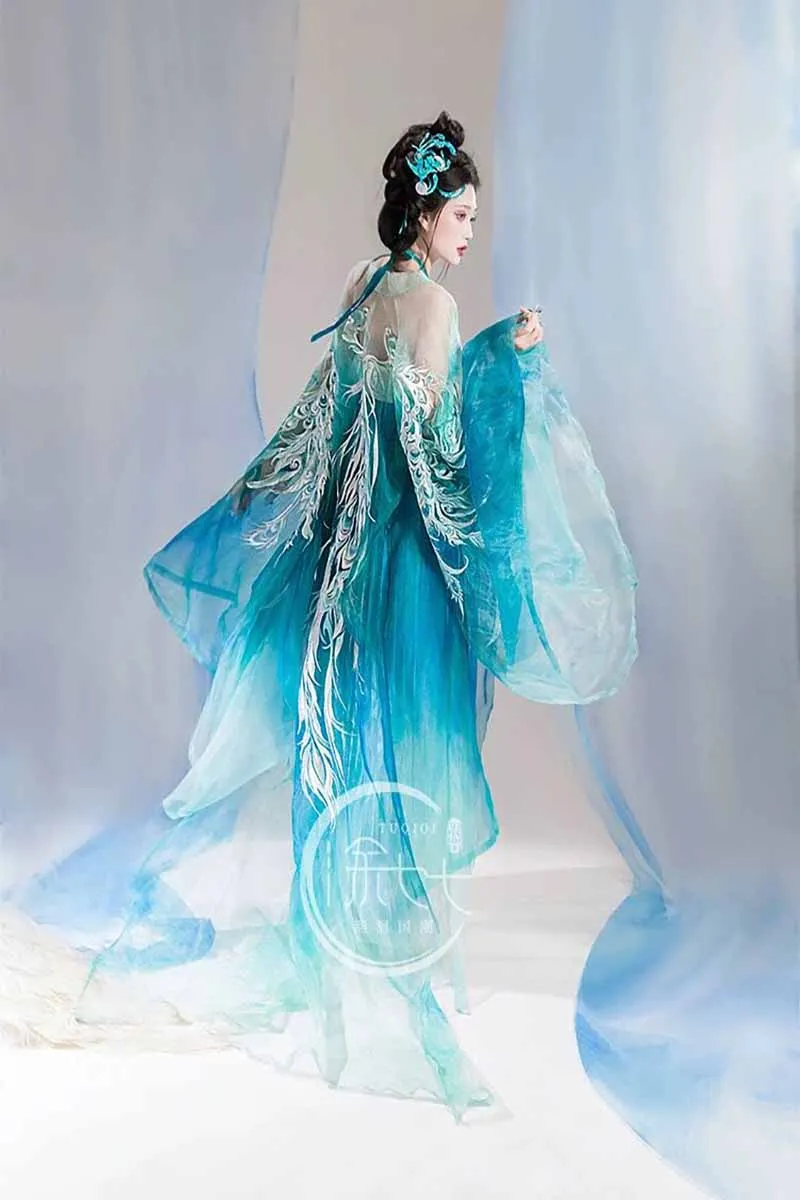 

Chinese Hanfu Dress Women Chinese Traditional Ancient Wedding Bridal Gradient Blue Hanfu Dress Female Fairy Cosplay Costume
