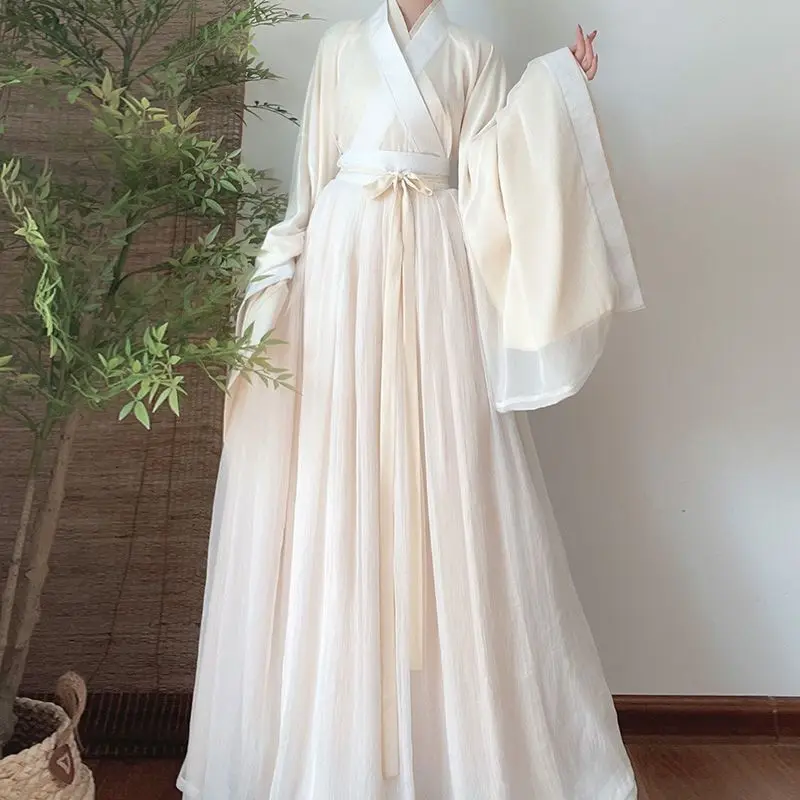 Hanfu Dress Women Ancient Chinese Traditional Hanfu Outfit Female Cosplay Costume Party Show Hanfu Beige White Gown 4pcs Sets