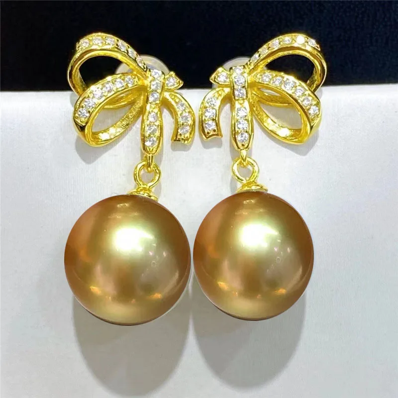 huge AAAA 10-11mm 9-10mm 11-12mm 12-13mm Japan akoya white gold round Pearl  Earrings 925s Square style yellow, silver and