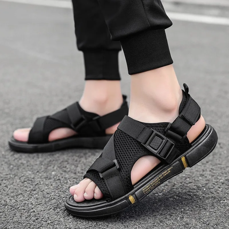 2024 New Summer Outdoor Breathable Comfort Slip on Open Shoes Casual Men Outdoor Sport Flat Sandals Shoes Soft Bottom Beach