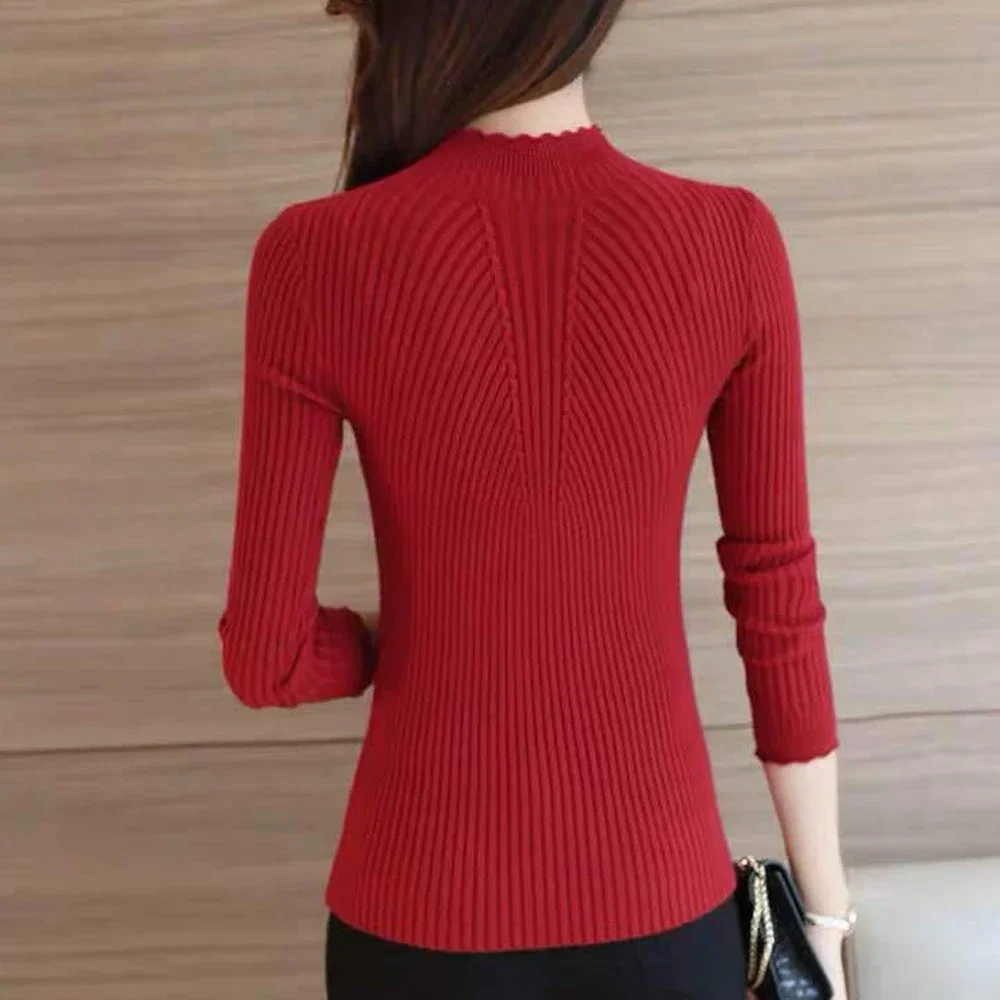 Autumn Winter Turtleneck Sweater Women Fashion Chic Tops Girl Knitted Pullovers Flower Long Sleeve Jumper Pull Femme Clothing