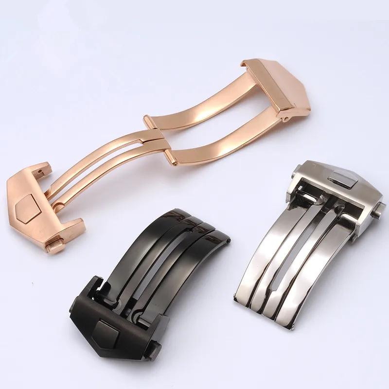 18mm 20mm Stainless Steel Solid Folding Buckle For TAG Heuer Metal Strap Buckle Silicone Leather Double Button Clasp Accessories