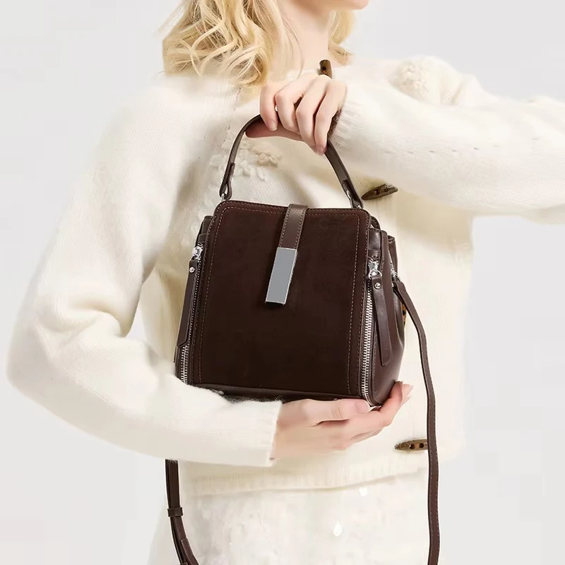 NEW Winter Women's Vintage Natural suede Leather Shoulder Bags Ladies Luxury Designer Cowhide Handbags Female Crossbody Bag