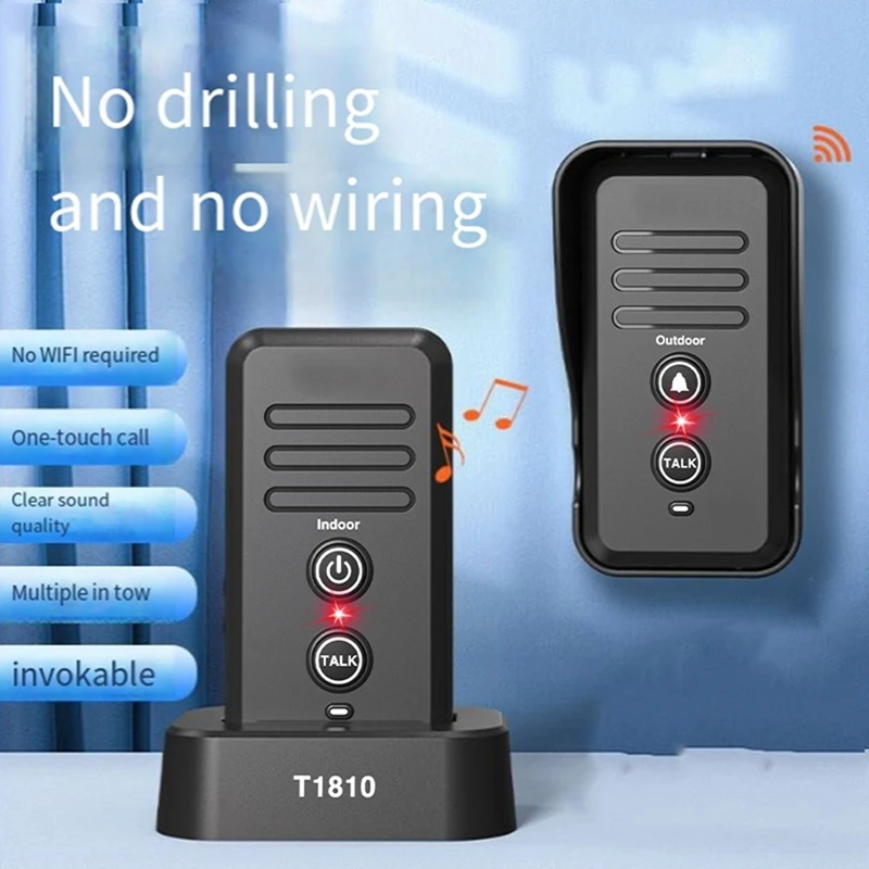 Longer Range Hand Free Two Way Wireless Doorbell Waterproof Home Intercom Factory Office Intercom System US Plug