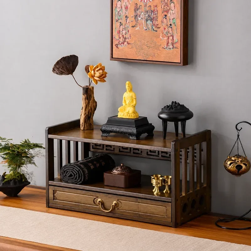YAO Wooden Shrine Standing Cabinet Offering Table Household Buddha Base Elevating Bodhisattva Platform God of Wealth Frame
