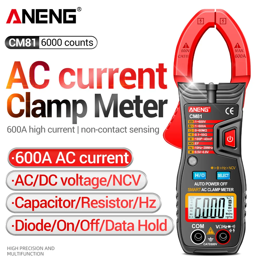 ANENG CM80/CM81 Professional NCV Digital Ammeter Pliers Multimeter Ohm Tester Amperometric Clamp High Precision Smart Meter Tool