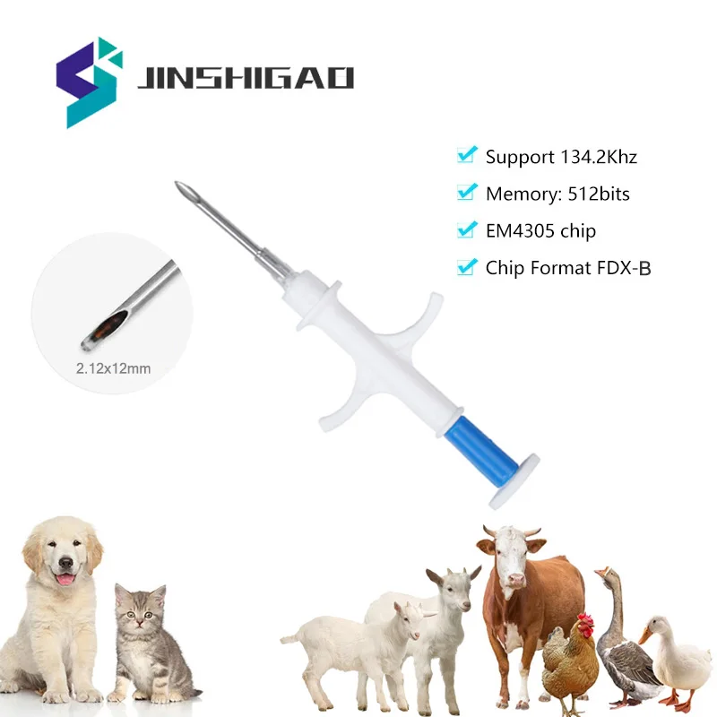 Microchip EM4305 para mascotas, jeringa de 134,2 KHz, FDX-B, Chip de identificación Animal, estándar internacional, 20 paquetes