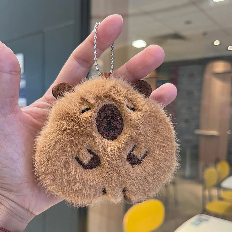 1PC Fluffy Capybara Plush Doll Soft Stuffed Animal Capybara Plush Doll Star Squeak Toy Cartoon Bag Pendant Key Chain Backpack