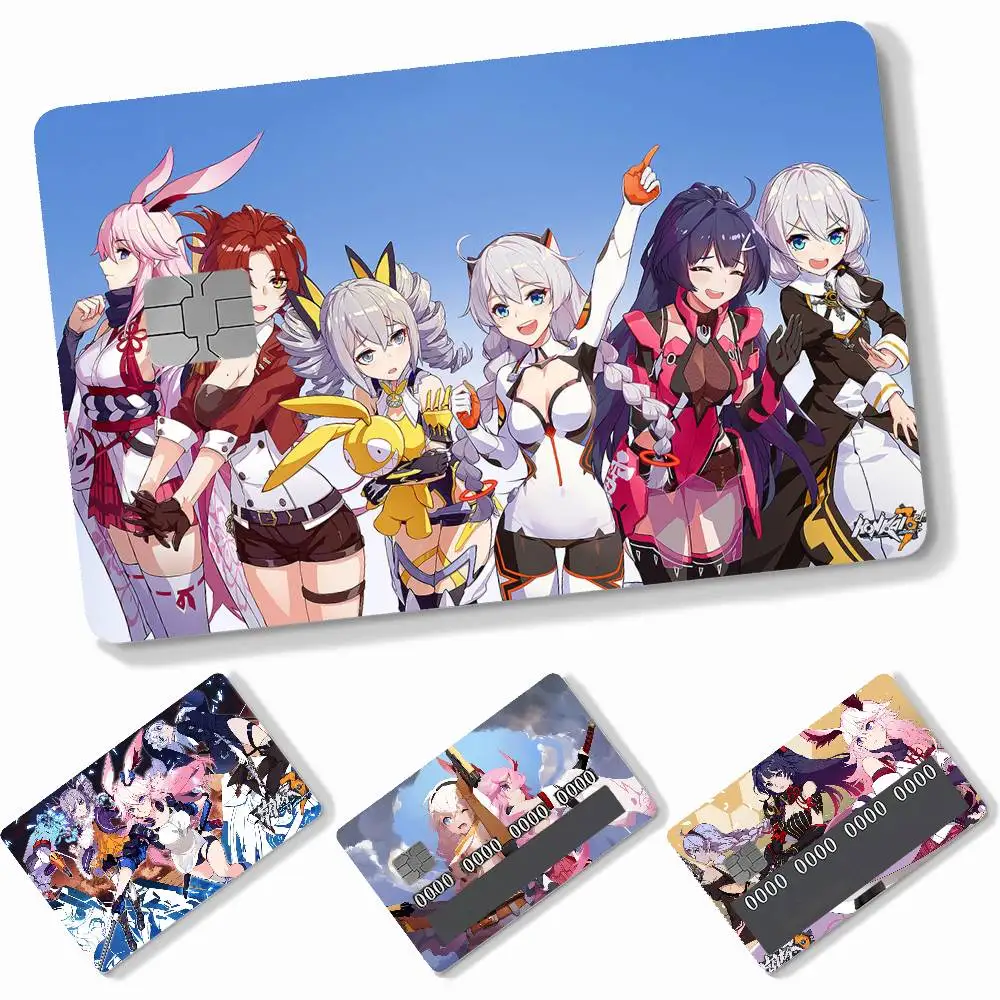 Game Honkai Impact 3rd  4pcs Credit Card Skin Stickers Suitable for Bank Debit Subway Bus Transit Pass Decorative Cover