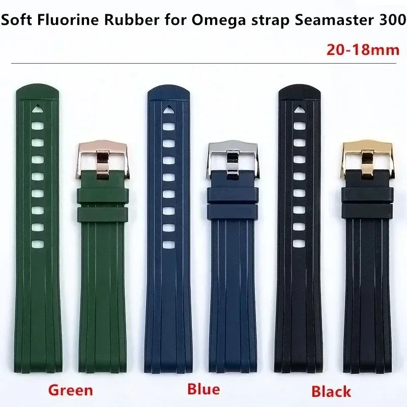오메가 Seamaster 300 시계 스트랩에 맞는 20mm 오리지널 디자인 FKM 고무 시계 밴드 FDA 승인 오메가 방수 스트랩