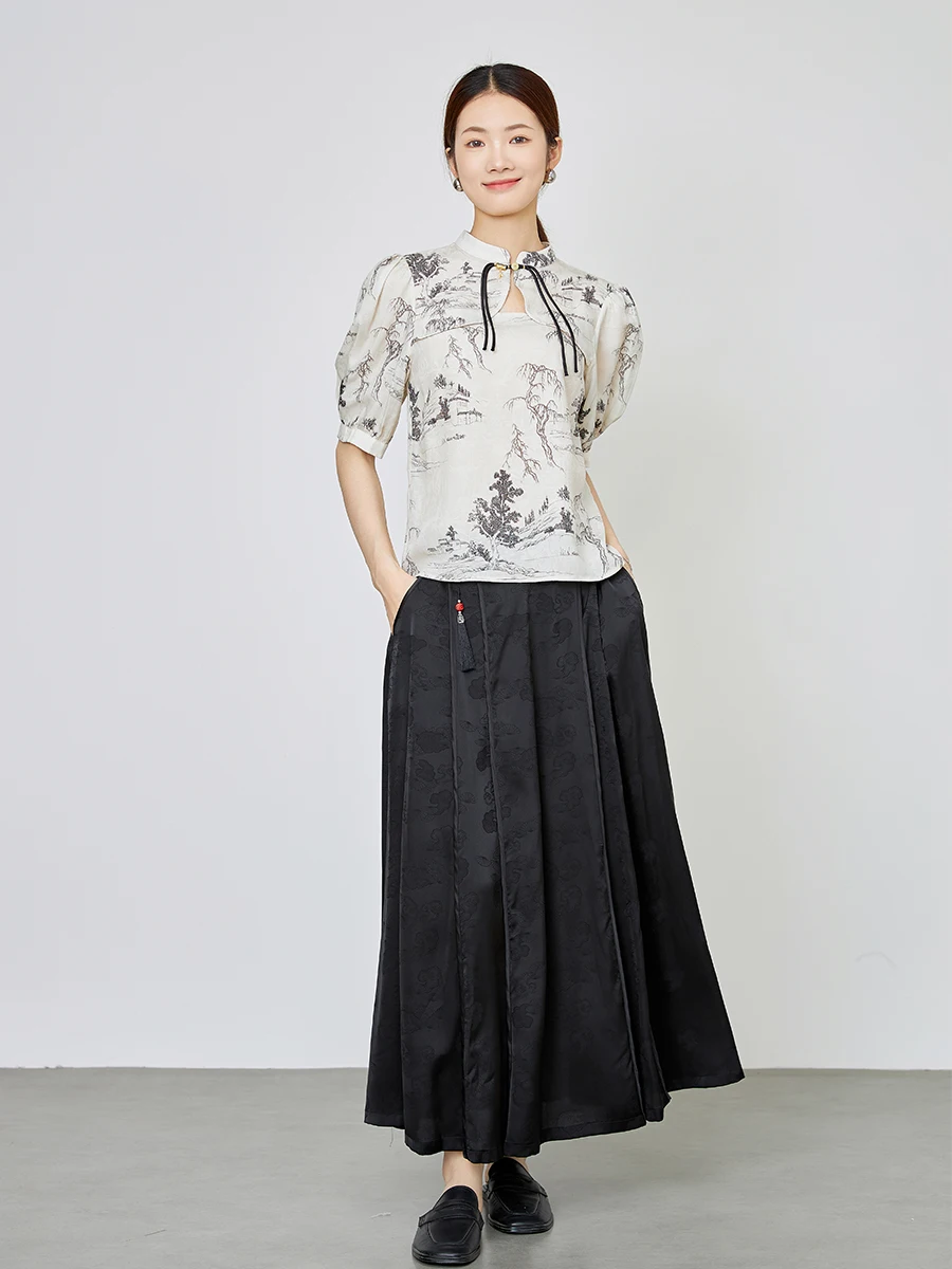 

Новый китайский модный комплект в национальном стиле для женщин: весенне-летний высококачественный топ с коротким рукавом и юбка — комплект из двух предметов