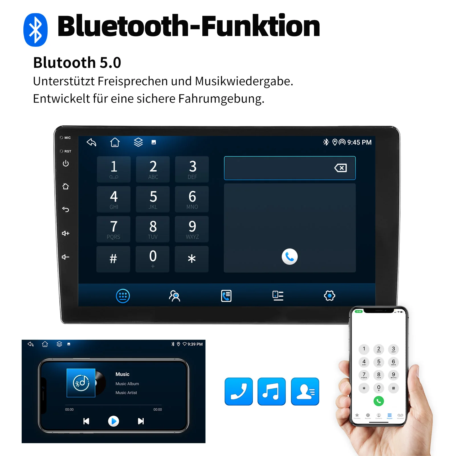 ESSGOO Autoradio 7"/9"/10" 2 DIN 8-Kern Android14 6+128 GB Kabelloses CarPlay Android Auto GPS-Navigation Bluetooth AM FM RDS WiFi QLED Touchscreen 4G LTE Mirror Link Lenkradsteuerung – Detail 16