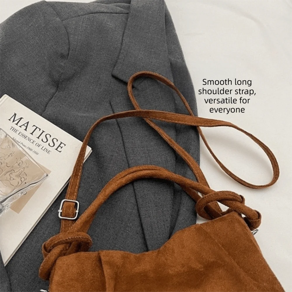Retro Style Suede Leather Crossbody Bag Wrinkle Texture Magnetic Closure Fashion Handbag Soft Handle Shoulder Bag Women
