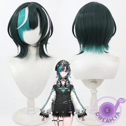 Rindo Chihaya Cosplay Wig Hololive Green Short Mixed Heat Resistant Synthetic Hair Halloween Party Role Play Carnival + Wig Cap