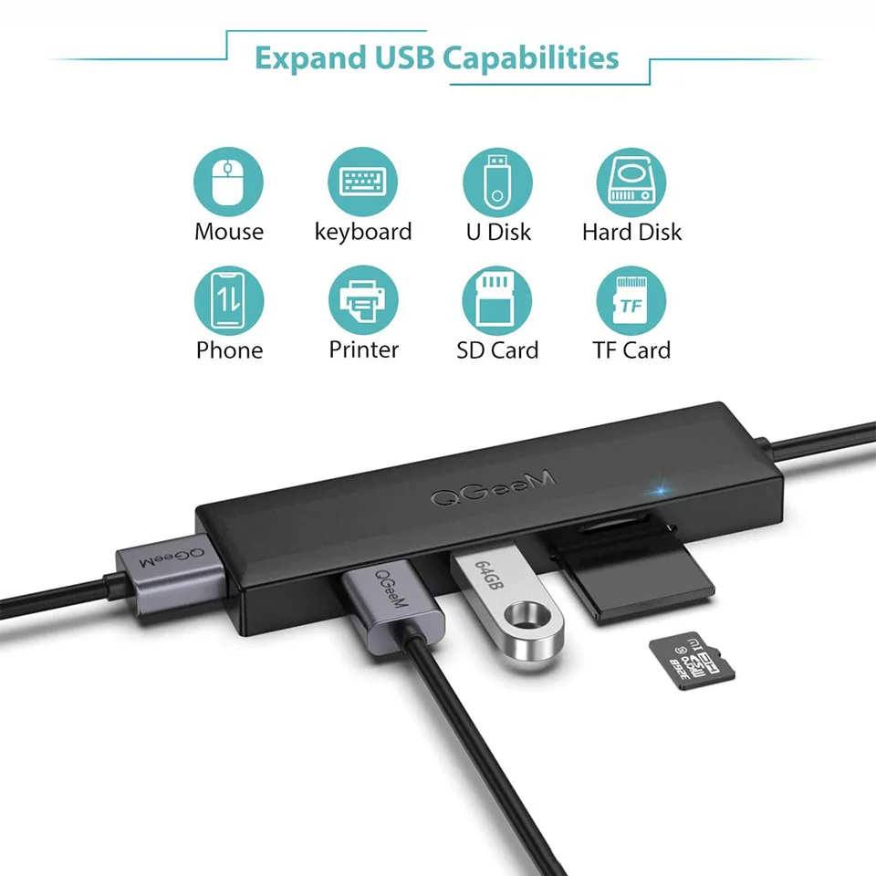 QGeeM USB Hub 3.0 محول قارئ بطاقة USB الفاصل لأجهزة الكمبيوتر المحمولة شاومي ماك بوك برو 2015 5 USB 3.0 Hub لأجهزة الكمبيوتر ملحقات الكمبيوتر #6