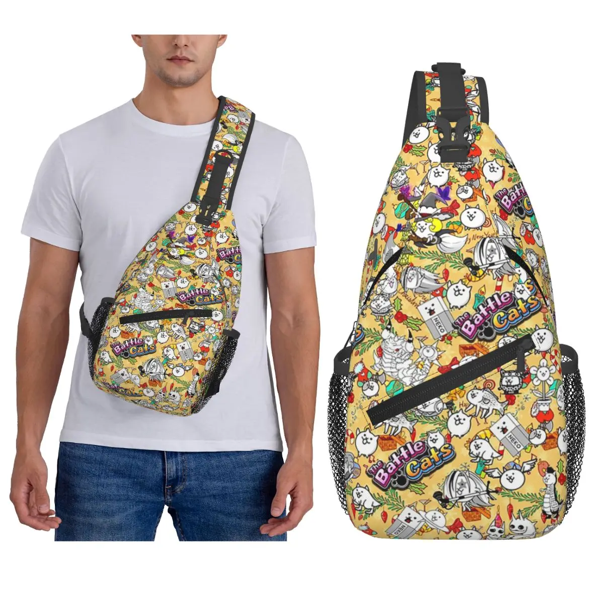 

Нагрудная сумка с боевыми кошками, мужской рюкзак через плечо, нагрудная сумка, дорожный походный рюкзак, сумка на плечо