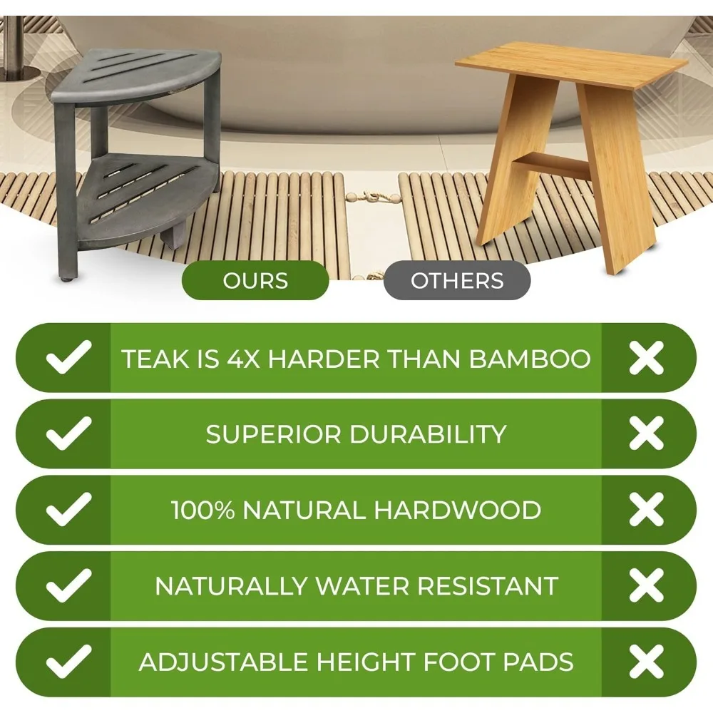 جديد-زاوية سنازي طبقتين رمادي اللون الجرف مقاوم للماء خشب الساج دش مقعد البراز مقعد كرسي للاستحمام الداخلي يوفر السلامة #5