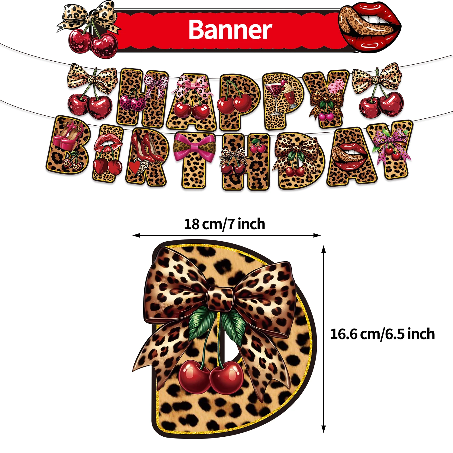 Leopard Print Cherry Party Banner Balloons Girl Birthday Decorations Golden Shiny Gorgeous PhotO Background Women Party Supplies view 5
