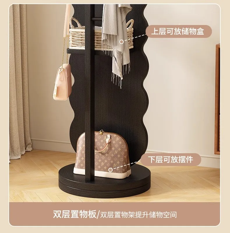Full-length mirror Floor-to-ceiling mirror Bedroom rotatable mobile fitting mirror Hanging clothes hat rack Integrated full-leng