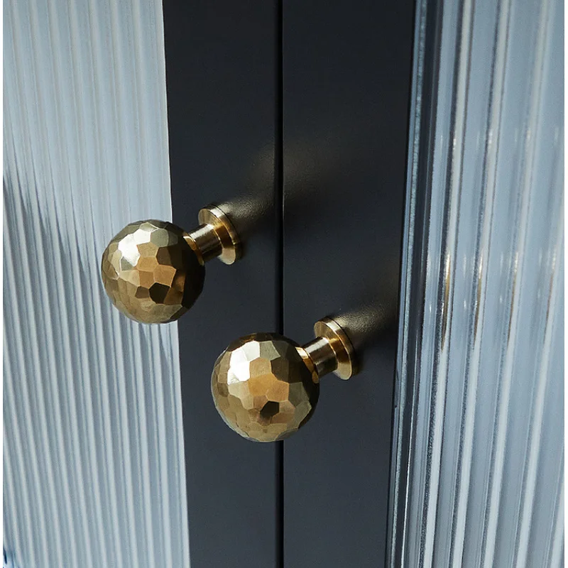 Round Hammered Brass Handle gold Polished and Glazed Single Hole Door Handle for Drawers and Wardrobes