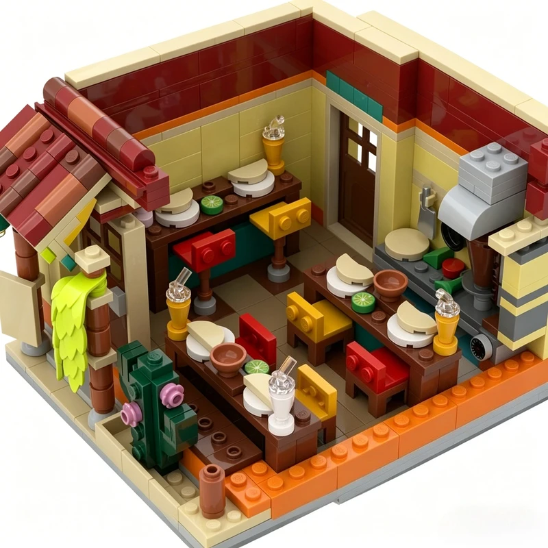 1186 PCS Mexican Taco Restaurant Modular Building Model Custom Creative Blocks DIY Assembly Educational Toy Birthday Xmas Gift