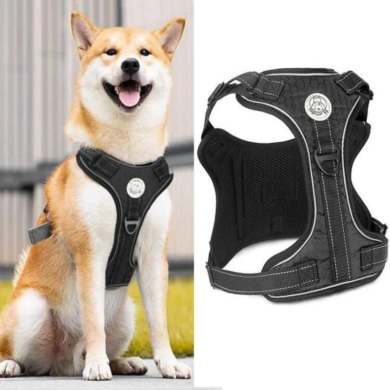 

Dog safety belt vest mesh clip without tension Adjustable reflective padding on the chest Breathable straps Pet accessories