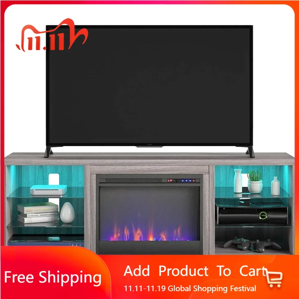 TV Stand with Remote Control&Color Changing LED Light Replaceable Electric Fireplace Insert Heater Electric Fireplace TV Console