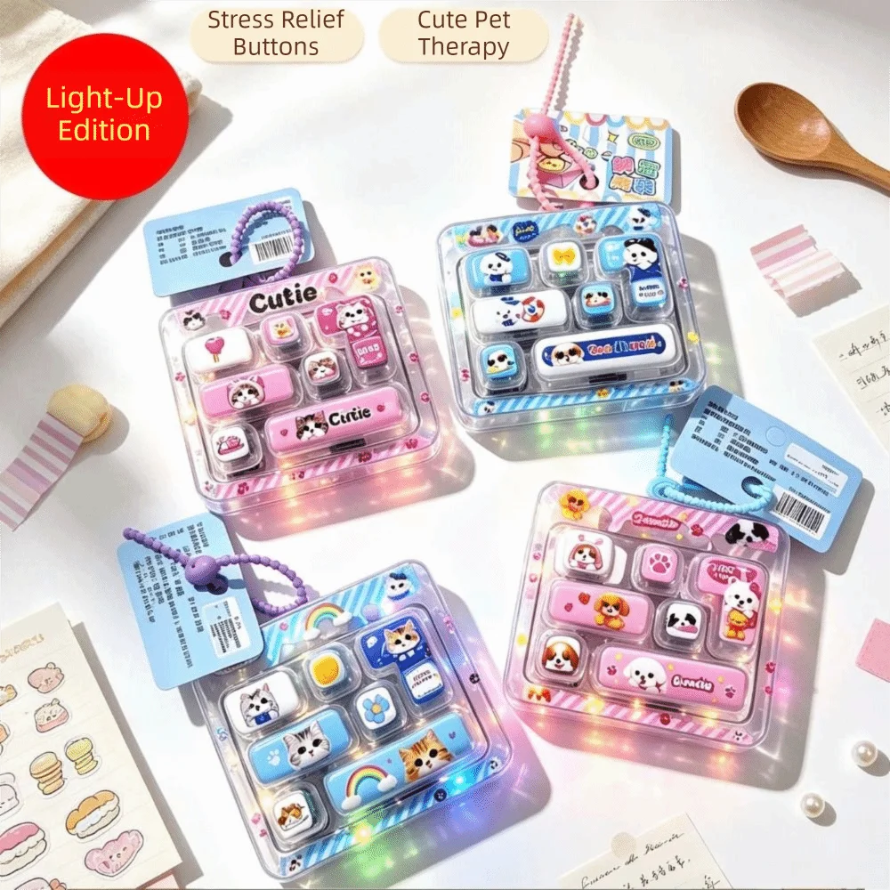 7-Key Decompression Button Transparent Dual-Tone Cute Design Mini Keyboard Pendant Simulation Keyboard With lights