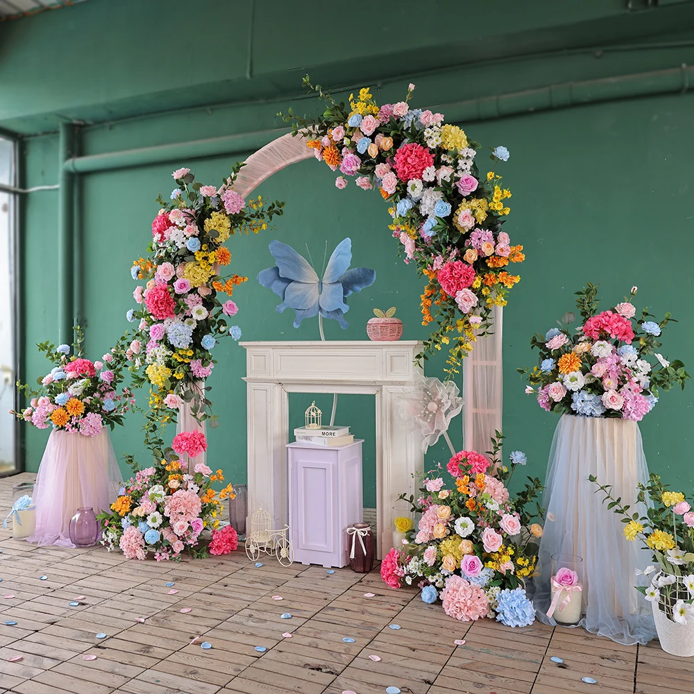 

Искусственная цветочная композиция с розами розового, белого и голубого цветов и гортензиями - декор для свадьбы, дома, DIY, декоративный реквизит, искусственные цветы HY2917