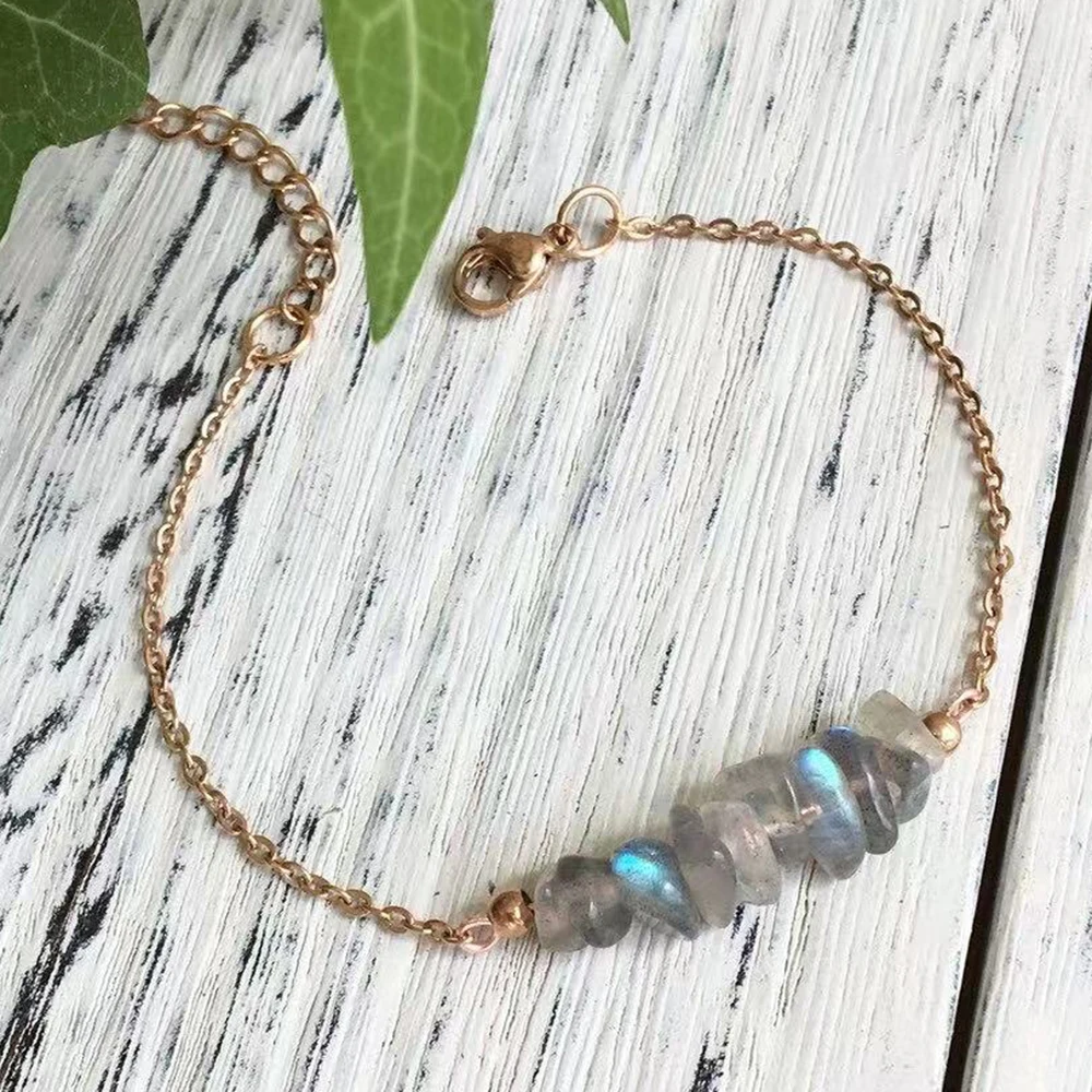 MG2218 New Design Raw Labradorite Adjustable Chain Bracelet Womens Crystal Healing Intention Bracelet