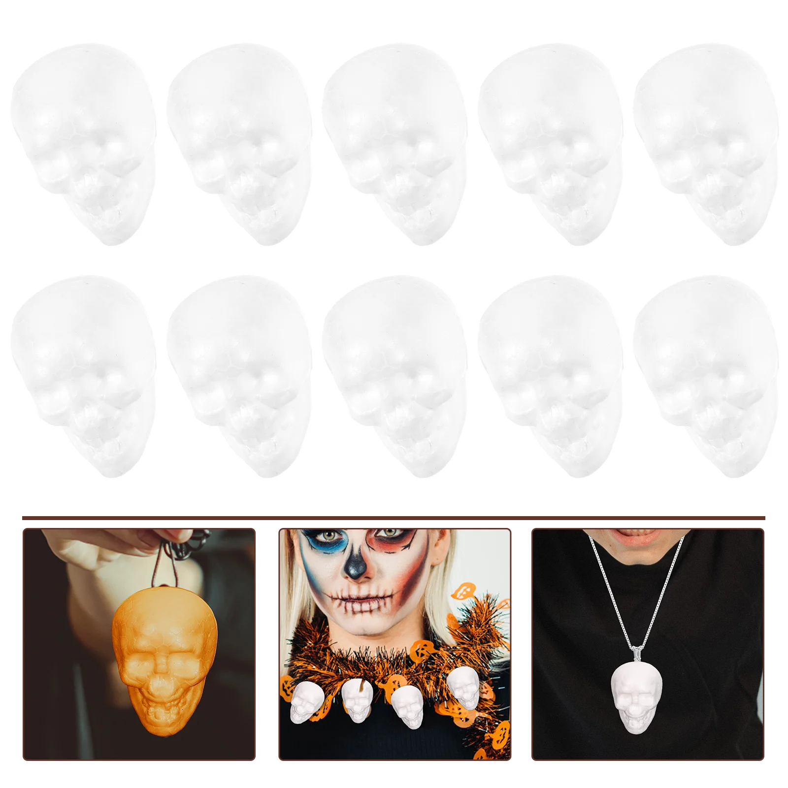 25pcs DIY Foam Skull Heads 50mm 110mm Unfinished Hanging naments for Halloween Party Decorations Scary Props