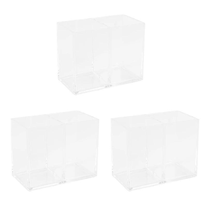 

3X Clear Acrylic Makeup Brush Holder Pen Pencil Cup Holder Cosmetic Storage Desktop Stationery Organizer Compartments