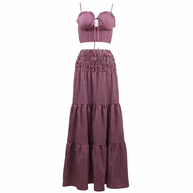 Women's Clothing Dress Summer New Striped Suspender Tube Top Drawstring Short Top, European And American Skirt Casual Fashion