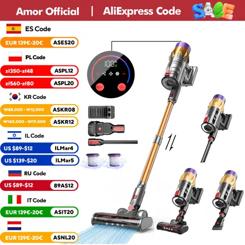 V18 핸드헬드 청소기 45kPa 550W 출력 6-in-1 무선 청소기 스마트 홈 LED 디스플레이 핸드헬드 청소기