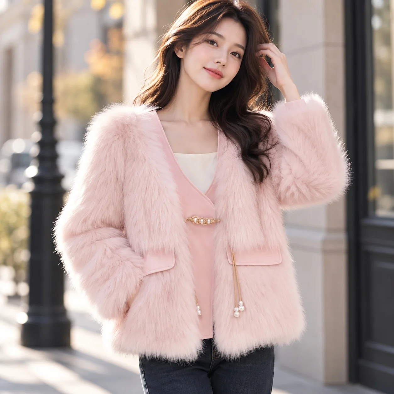 No Hood Pocket Coat Regular Length Commuter Chic with V Neck British Style Regular Sleeve Winter Elegant Long Sleeve Women Coat