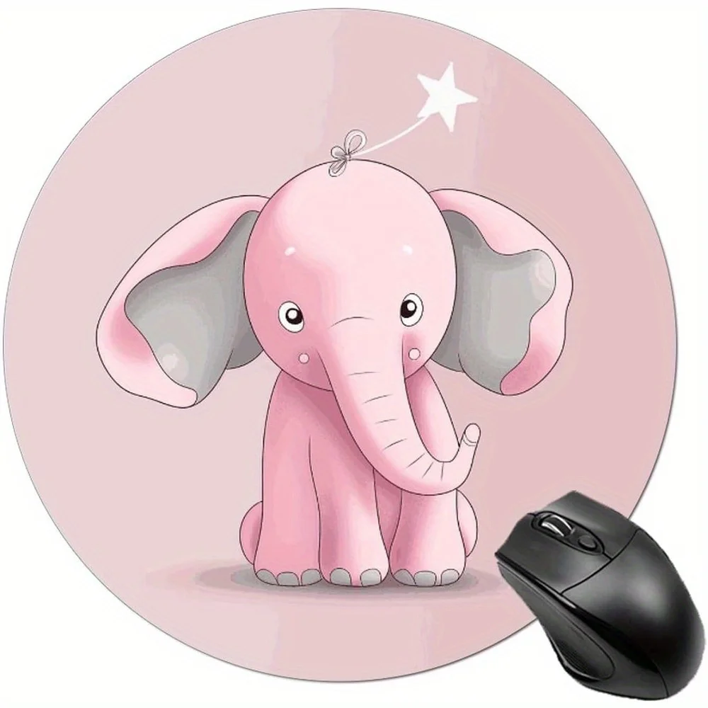 

Cute elephant game mousepad with an anti-slip rubber base and circular edges is suitable for home, office dormitory decoration