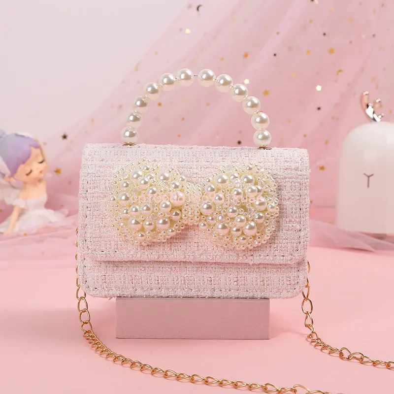 New Kids Mini Handbag Cute Princess Crossbody Bags for Girls Bowknot Party Hand Bag Toddler Linen Purses and Handbags Gift