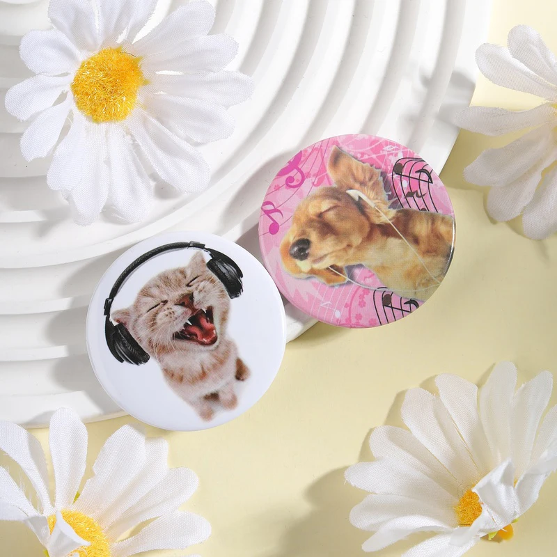 Music Cat Dog Tinplate Soft Button Pin Playful Cat Wearing Headphones Enjoy Music Brooch Lapel Badge Jewelry Gift for Friends