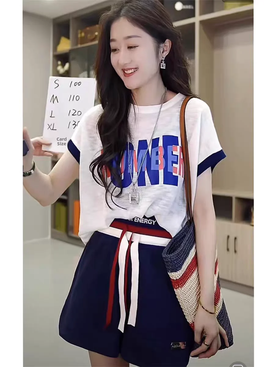 

Fashionable Anti-Aging Casual Sports Set Women Summer 2026 New European Trend Brand Short Sleeve T-Shirt Shorts Two-Piece Set