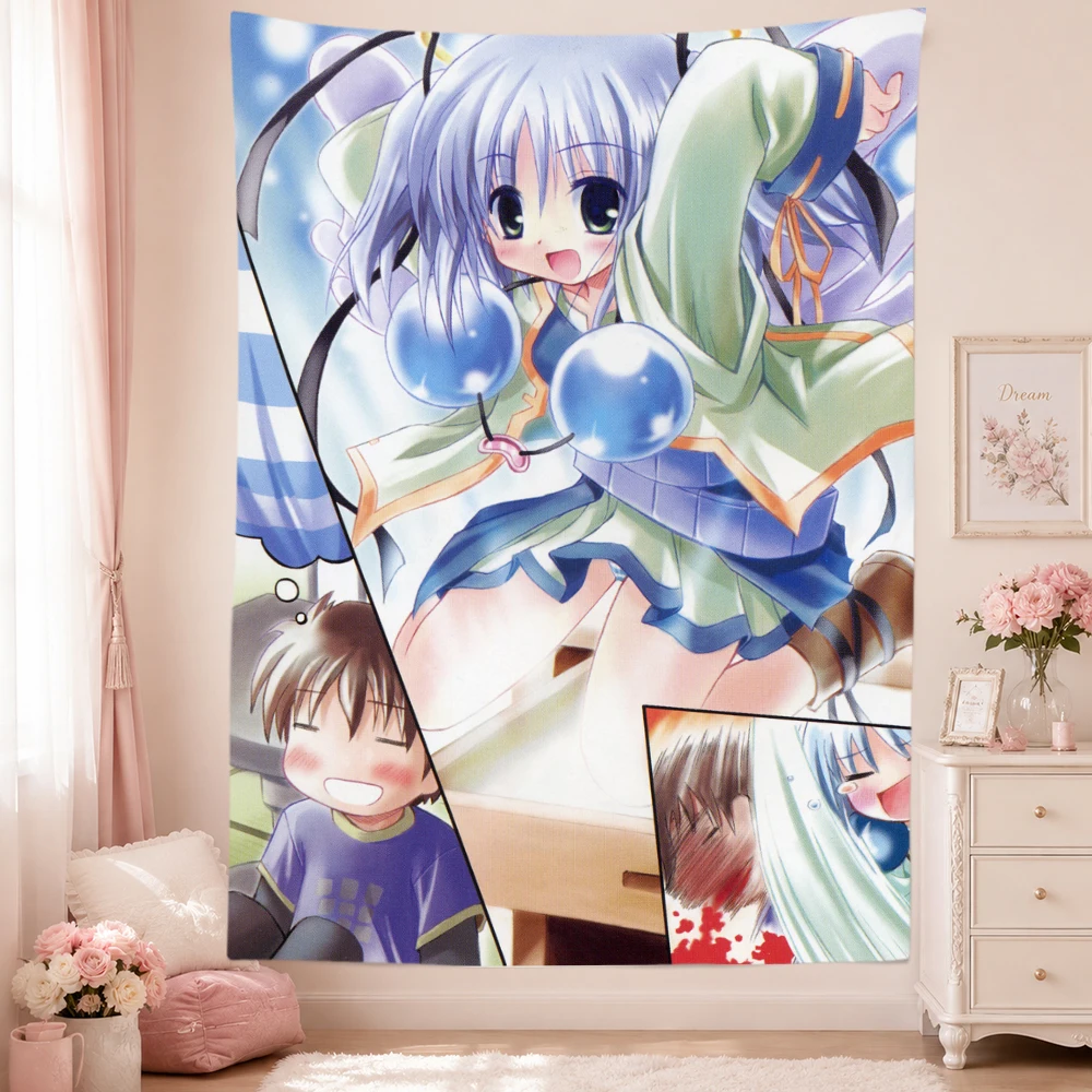 Angel Dokuro-chan Tapestry Wall Hanging Blue Hair Orb Weapon Anime Manga Panel Art Bedroom Dorm Home Decor Fans Gifts