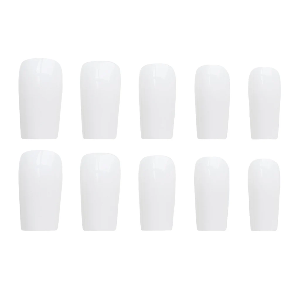 Glossy White Long Square False Nail Natural Unbreakable Nail Simple Wear for Daily and Parties Wearing