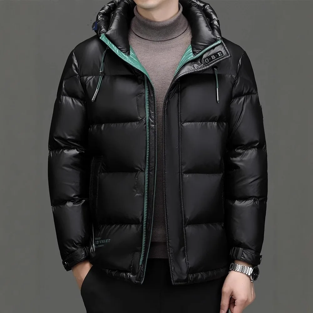 Winter Fashion Men Black Red Solid Color Zipper Long Sleeve Hooded Parkas Male American Style Casual Simple Daily Coats Tops
