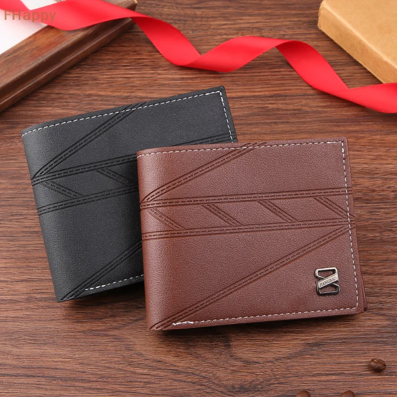 New Short Multi Card Simplified Plain Pattern Horizontal Combination Leather Wallet