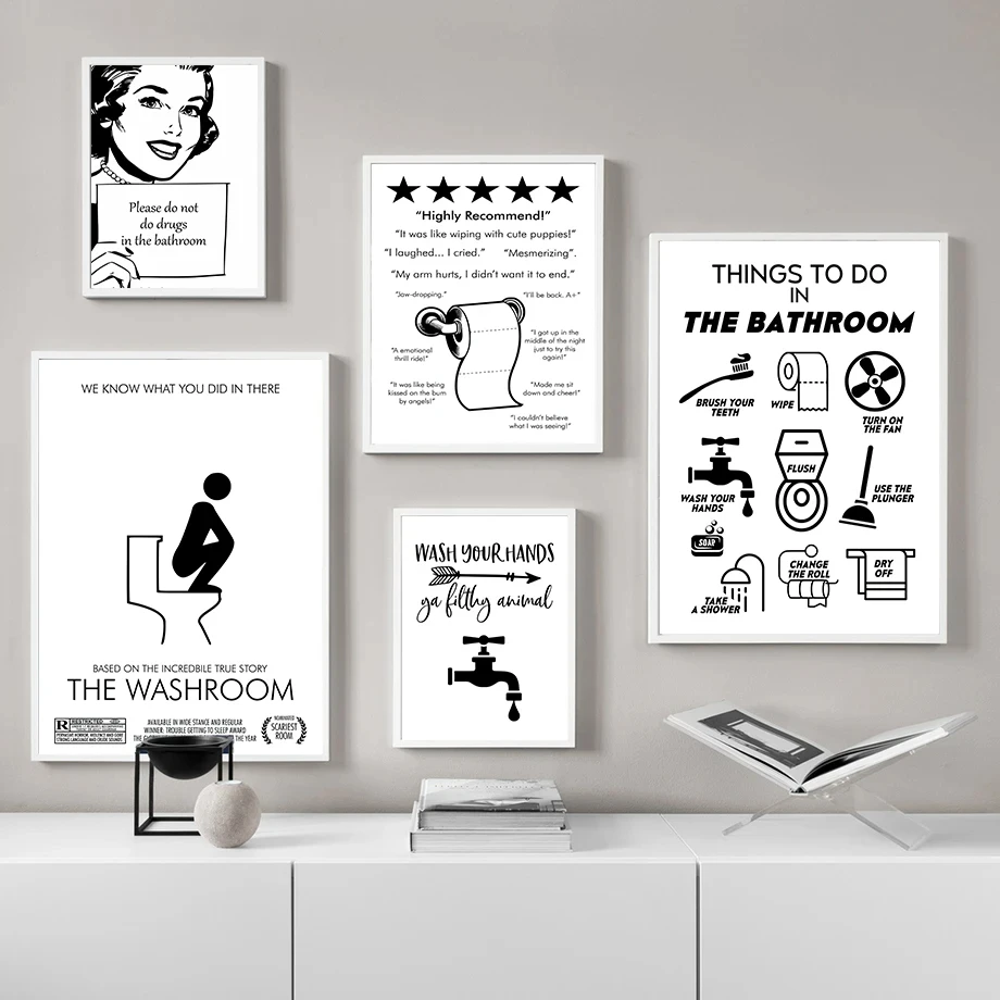 Wall Art Prints Canvas Painting Funny Toilet User Manual Black White Posters Bathroom Decoration Pictures Aesthetic Room Decor