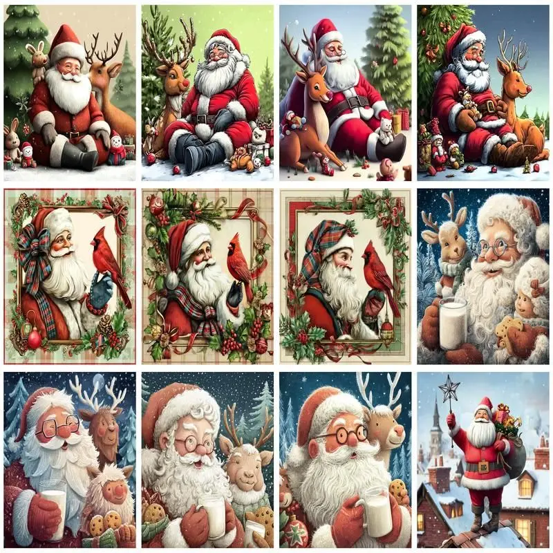 

CHENISTORY Painting By Number Santa Claus Modern DIY Frame Handpainted Canvas Coloring By Numbers Portrait For Home Decor