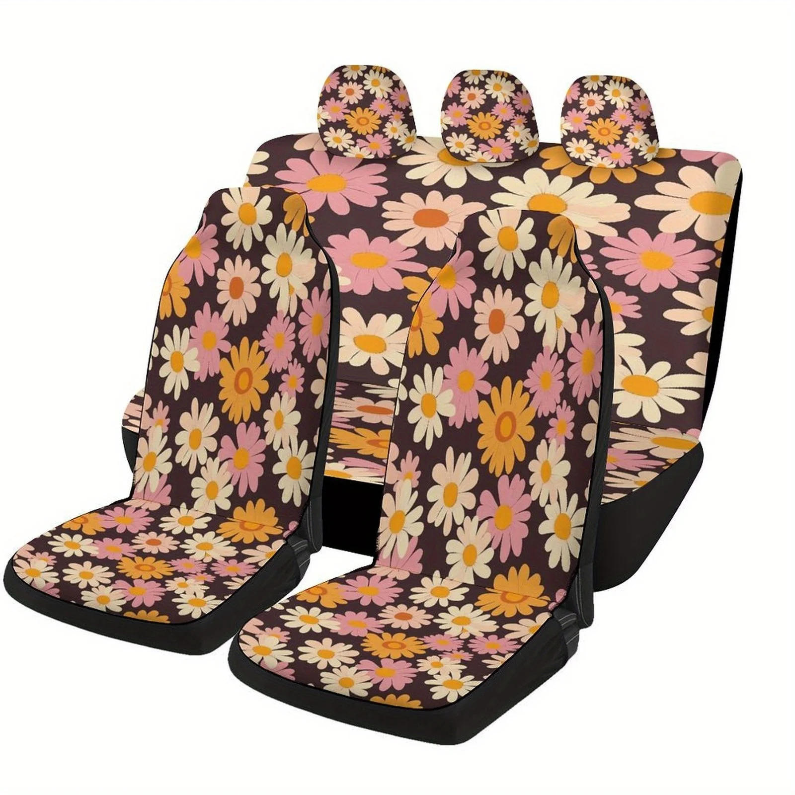 

Flower Pattern Themed Car Seat Covers Set For Most Cars, Fashionable Decorative Car Seat Protector Covers Full Set, Universal Ca