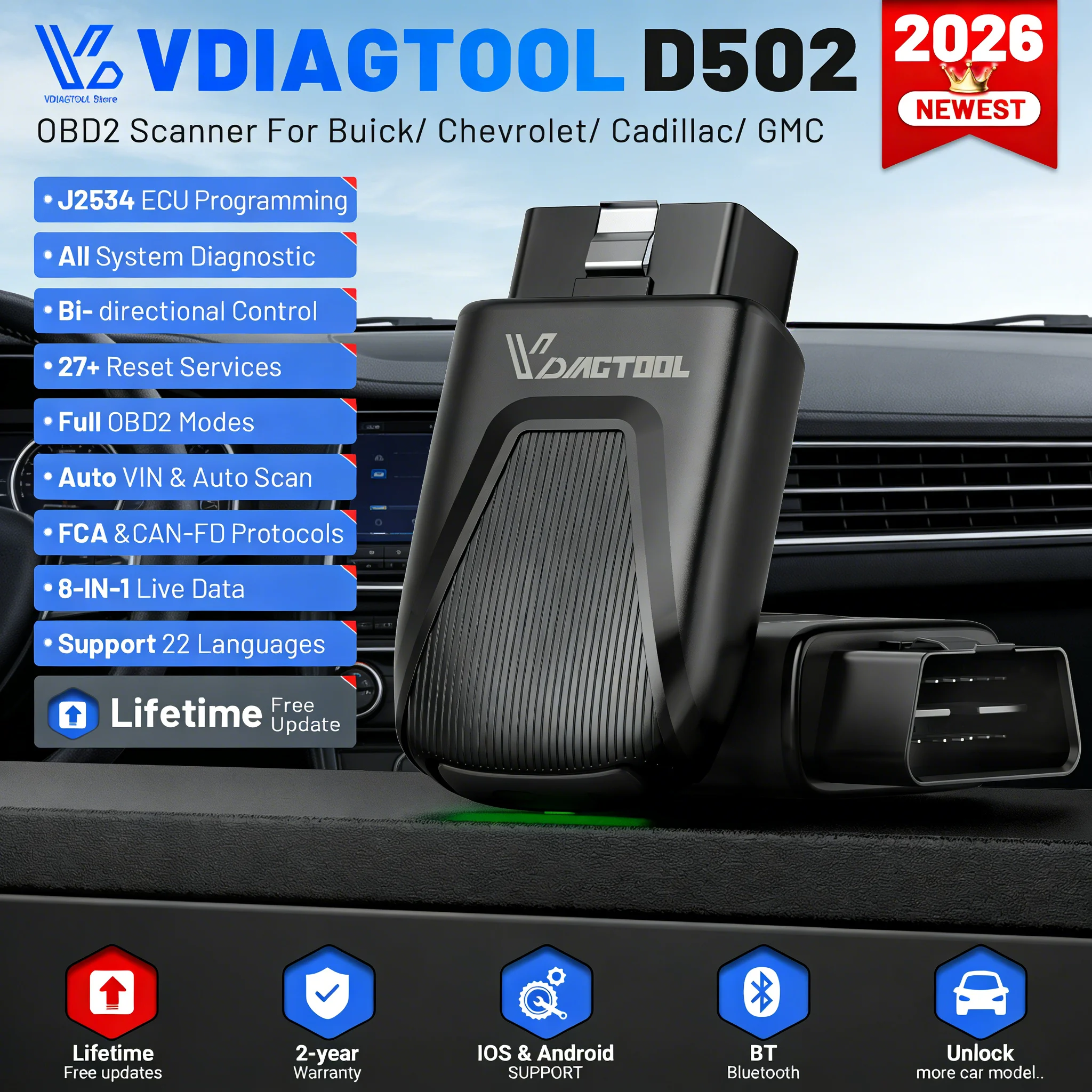 

Диагностический сканер VDIAGTOOL D502 OBD2 для Ford: 27+ функций сброса, диагностика всех систем, программирование J2534, пожизненные бесплатные обновления