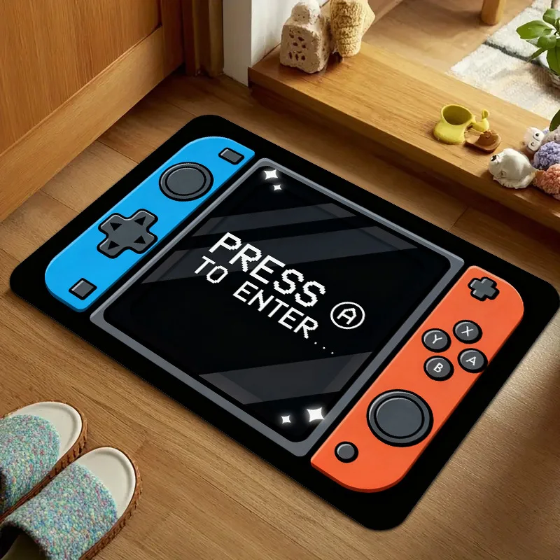 2D Flat Game Console Controller Press A To Enter Gamer Flannel Area Rug Non Slip Tech Geek Carpet For Gaming Room Bedroom Floor