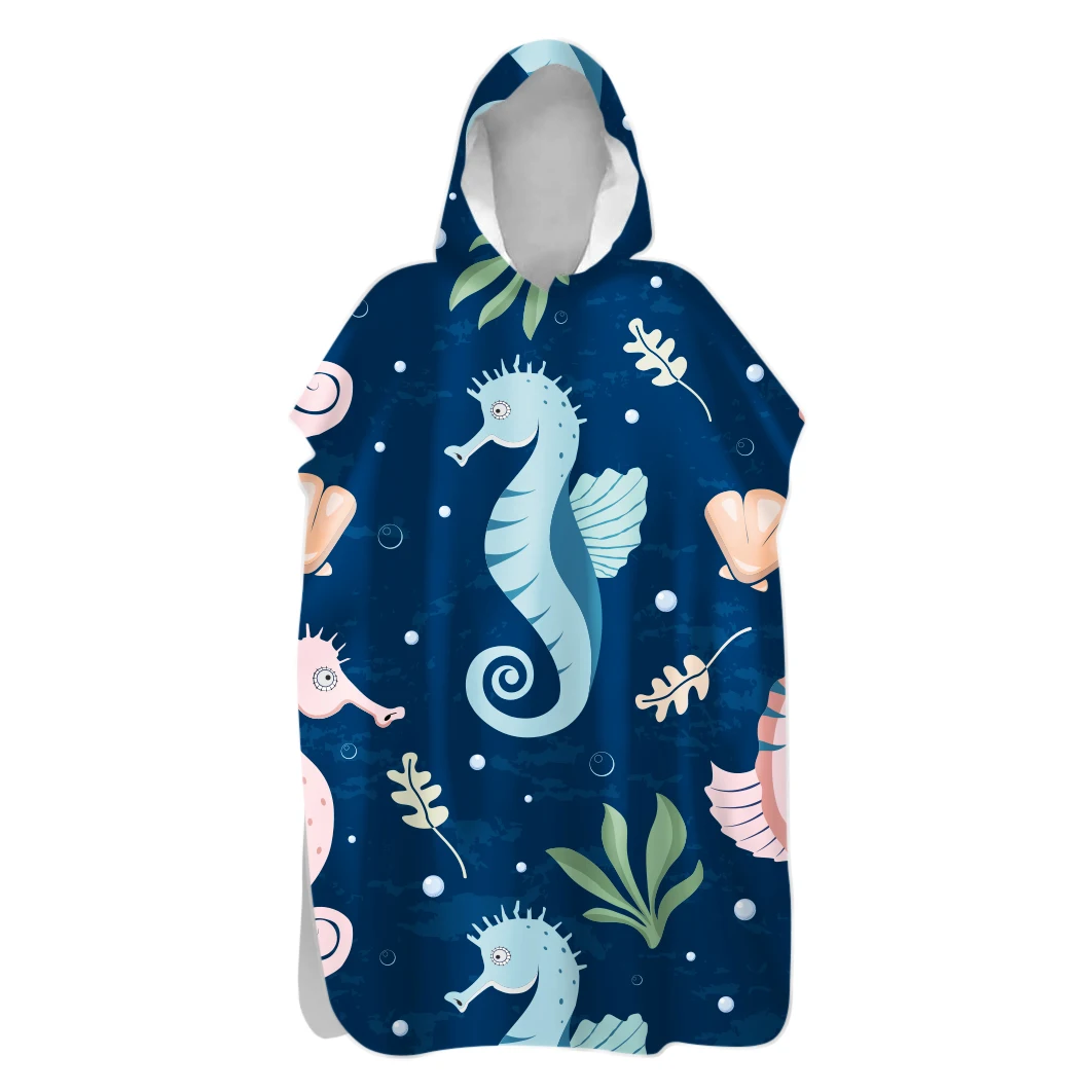 

Sand Free Hooded Poncho Towel for Adults and Kids Sea Horse Jellyfish Coral Sauna Swim Beach Changing Robe, Gift, Drop Shipping